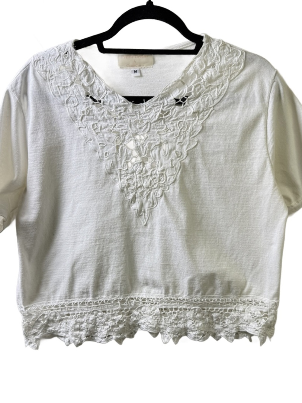 Vintage Prairie dress brand White Short Sleeve Top with Lace Insets